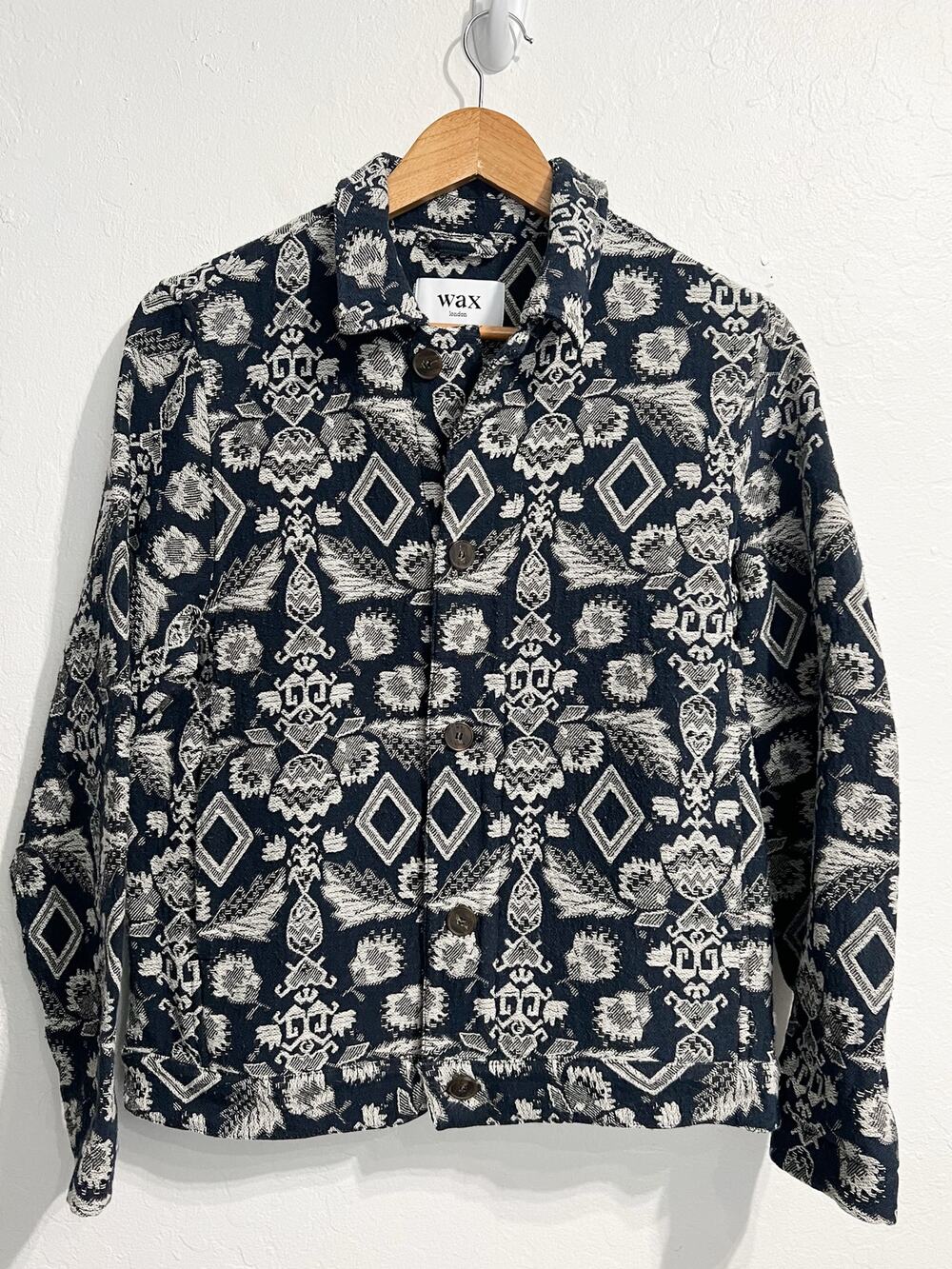 Wax London Jacket Mens Small Button Iggy Aztec Southwestern Geometric Navy